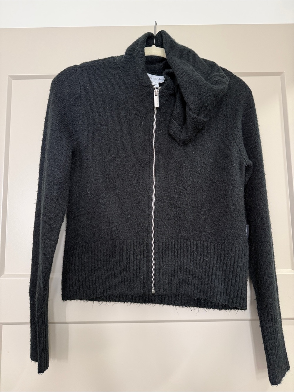 Calvin Klein Jeans Black Zip-Up Sweater with Scarf Collar
